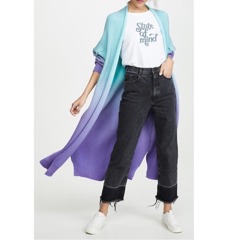 Free People Come Together Long Open Front Knit Cardigan | Blue Purple Sz Medium